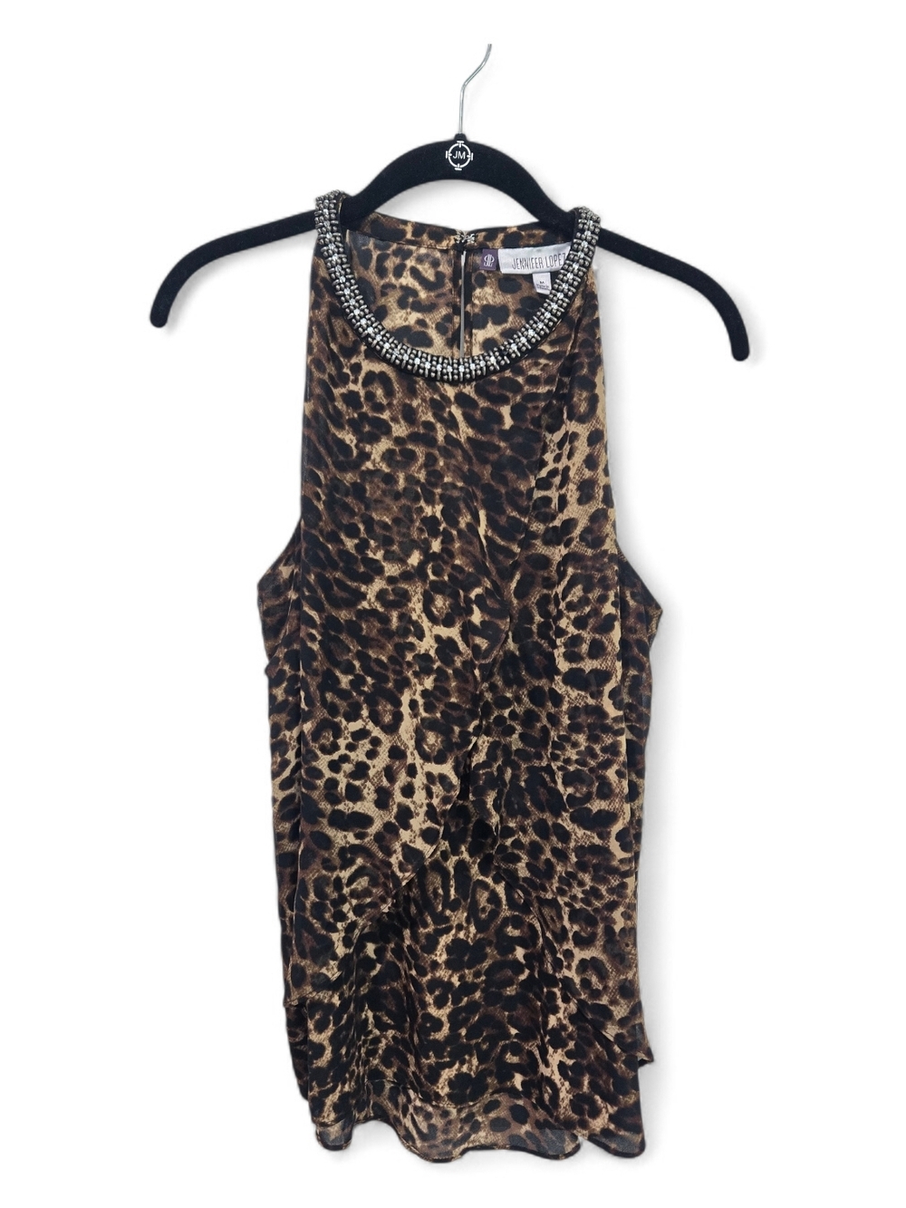 Jennifer Lopez Leopard Print Halter with Embellished Neckline Sleeveless